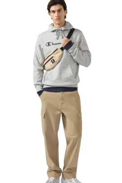 Moletom Champion Cinza Com Capuz Com Logo Estampado Grande