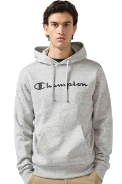 Moletom Champion Cinza Com Capuz Com Logo Estampado Grande