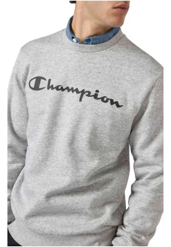 Moletom Champion Cinza Com Estampa Grande E Gola Redonda