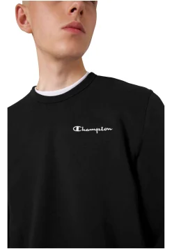 Moletom Preto Champion Com Gola Redonda Com Pequeno Logotipo Bordado