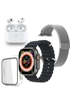 Smartwatch Com Auriculares Bluetooth Pro Klack Ultra 9.0, Pulseira Metálica Extra E Capa Protetora - Preto